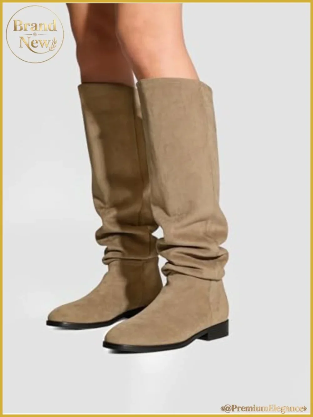Suede Knee High Boots Convertible Fold Over Slouchy Flat Round Toe